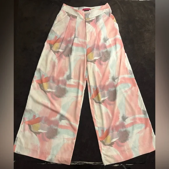 Alice + Olivia long wide-leg watercolor floral pants - Picture 3 of 9